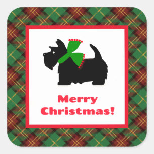 Plaid Scotty Dog Merry Christmas Gift Ideas Square Sticker