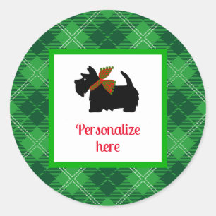 Plaid Scotty Dog Merry Personalized Gift Classic Round Sticker