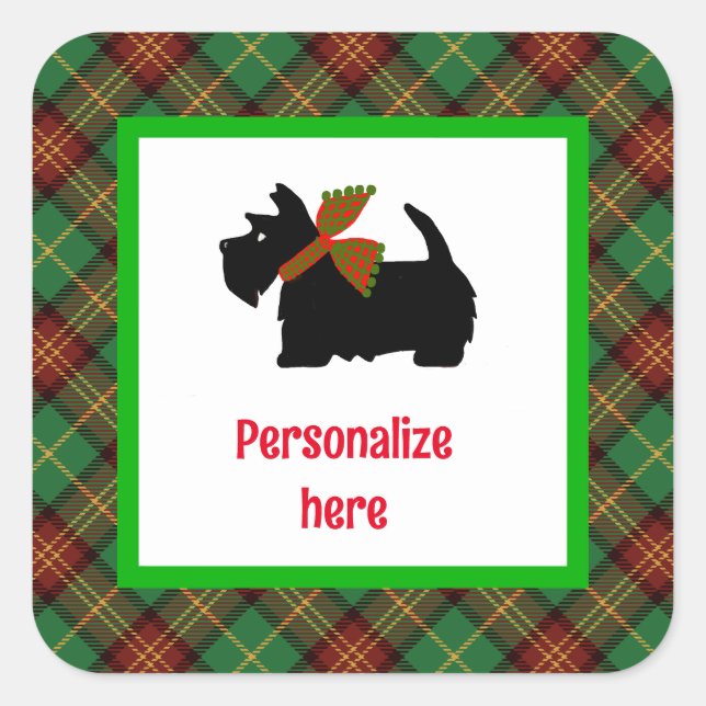 Plaid Scotty Dog Personalized Gift  Square Sticker (Front)