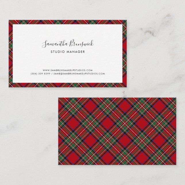 Plaid Script Elegant Tartan Business Card (Front/Back)