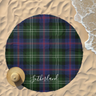 Plaid Script Green Purple Highlands Rustic Tartan Beach Towel