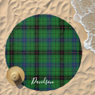 Plaid Script Green Vacation Rustic Tartan Beach Towel