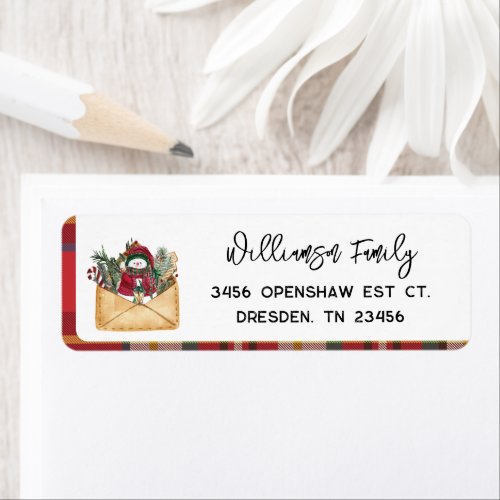 Plaid Script Holidays Family Name Return Address Label