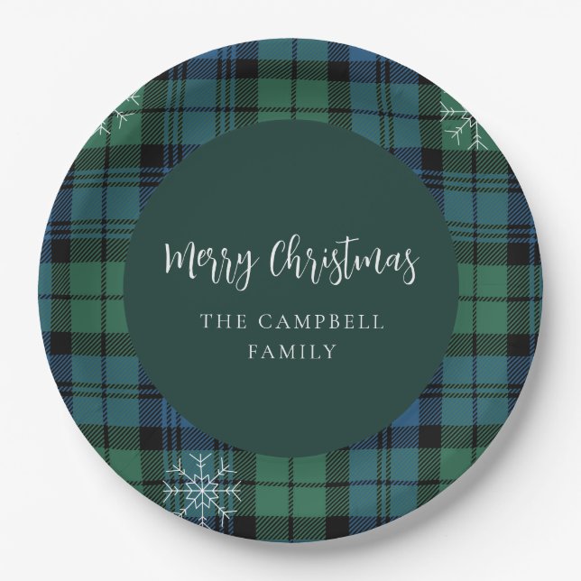 Plaid Script Rustic Custom Campbell Tartan Paper Plates (Front)
