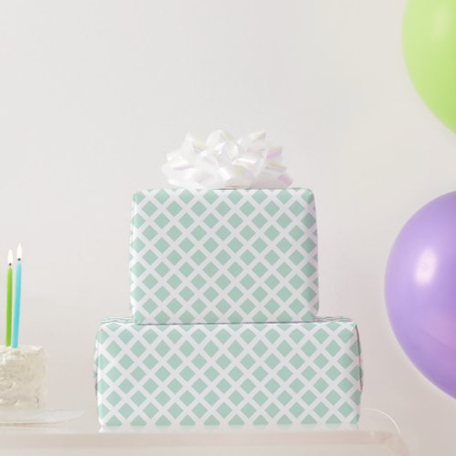 Plaid seafoam mint green white diamond pattern wrapping paper