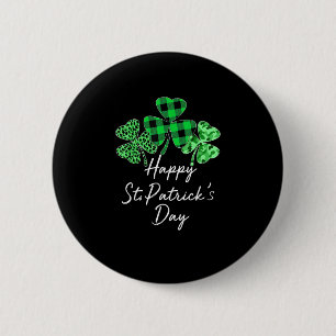 Plaid Shamrock Leopard Camouflage Happy St Patrick Button