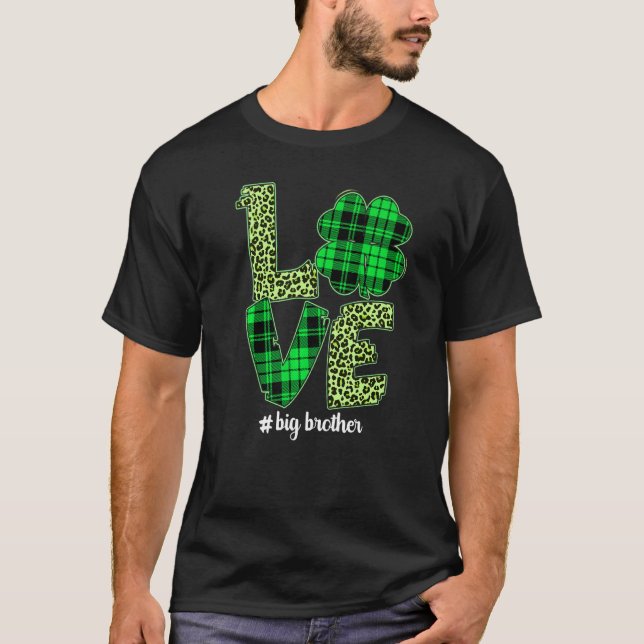 Plaid Shamrock Love Big Brother Leopard St Patrick T-Shirt (Front)