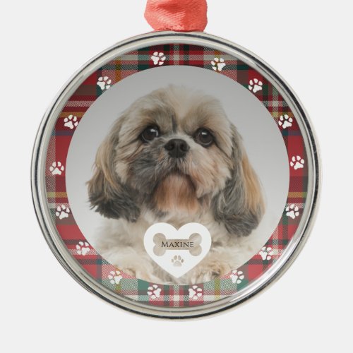 Plaid Shih Tzu Dog Dad Pet Photo Christmas Holiday Metal Ornament