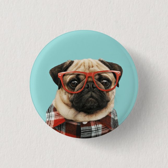 Plaid Shirt Pug Button (Front)