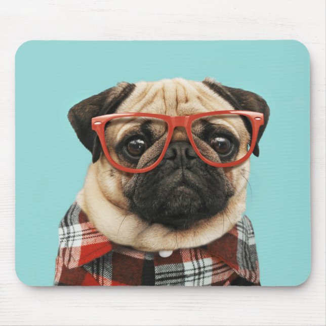 Plaid Shirt Pug Mouse Pad (Front)