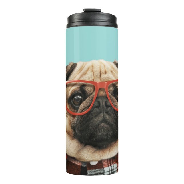 Plaid Shirt Pug Thermal Tumbler (Front)