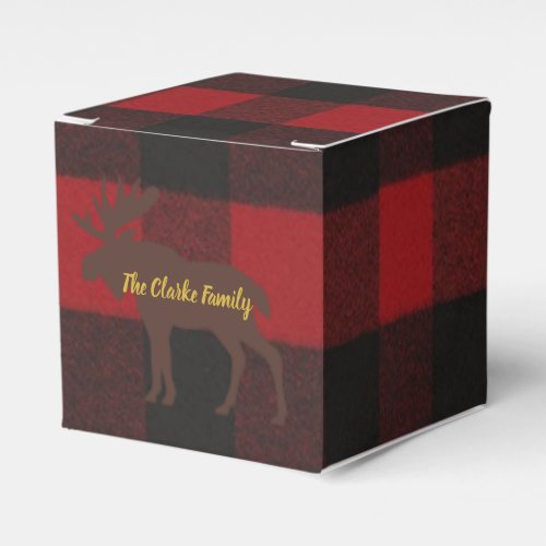 Plaid Ski Lodge Moose Holiday Party Favor Boxes