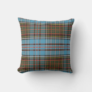 Plaid Sky Blue Brown Anderson Tartan Throw Pillow