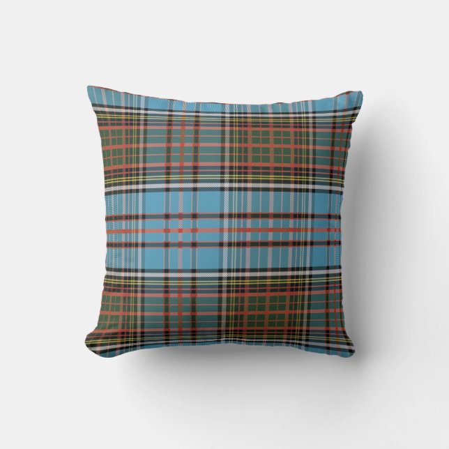Plaid Sky Blue Brown Anderson Tartan Throw Pillow (Front)