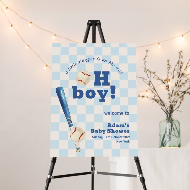 Plaid Slugger Baseball Baby Shower Welcome Sign (In Situ (Stand))