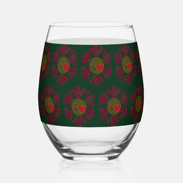 Plaid Snowflake Glassware Stemless Wine Glass (Front)