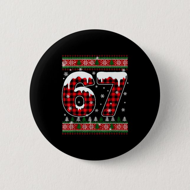 Plaid Snowflake Six Seven Christmas 67 Meme  Button (Front)