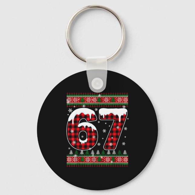 Plaid Snowflake Six Seven Christmas 67 Meme  Keychain (Front)