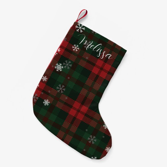 Plaid Snowflakes Christmas Holidays Personalized Small Christmas Stocking (Front (Hanging))