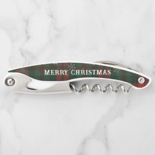 Plaid Snowflakes Merry Christmas Classic Waiter's Corkscrew