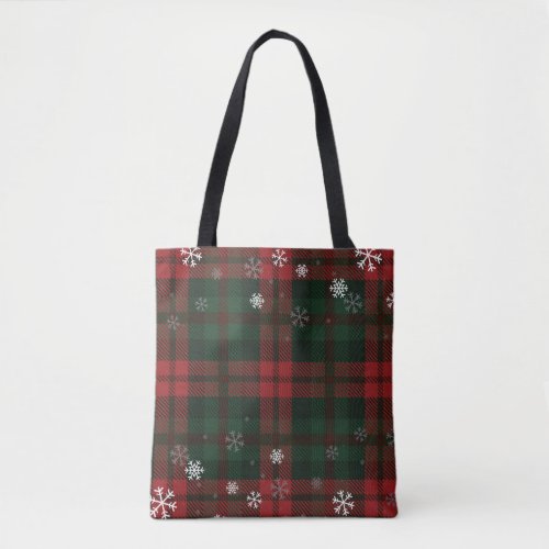 Plaid Snowflakes Pattern Christmas Holiday Family Tote Bag