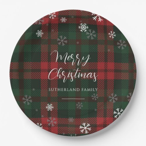 Plaid Snowflakes Pattern Christmas Holiday Party Paper Plates