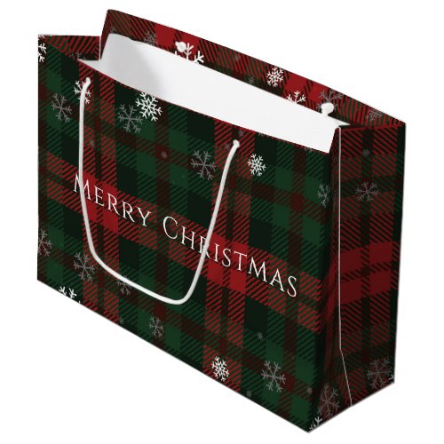 Plaid Snowflakes Pattern Christmas Holidays Large Gift Bag