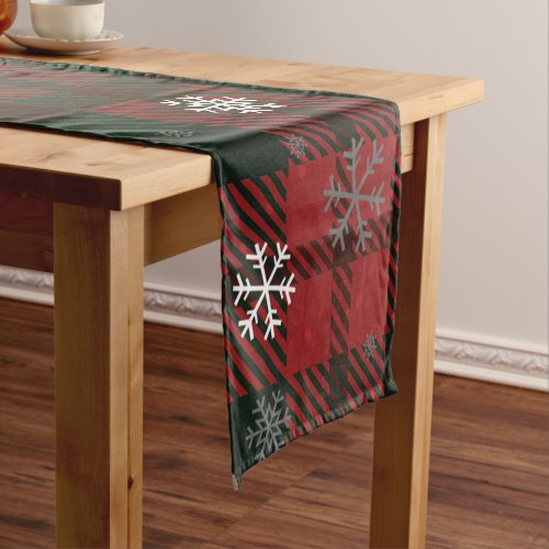 Plaid Snowflakes Pattern Christmas Holidays Short Table Runner