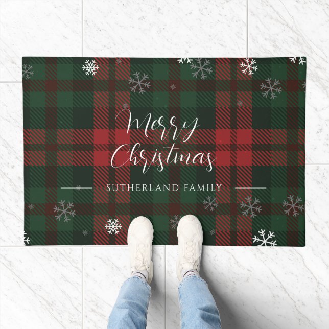 Plaid Snowflakes Pattern Family Christmas Doormat (Indoor)