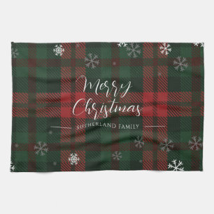 Plaid Snowflakes Pattern Personalized Christmas Kitchen Towel