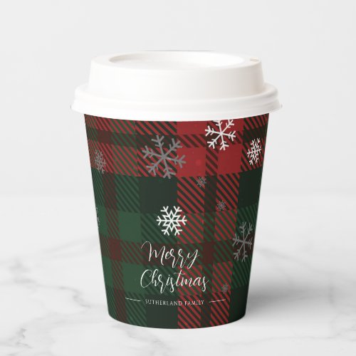 Plaid Snowflakes Pattern Personalized Winter Paper Cups