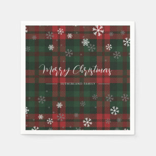 Plaid Snowflakes Pattern Personalized Winter Paper Napkins
