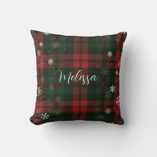 Plaid Snowflakes Pattern Personalized Winter Throw Pillow