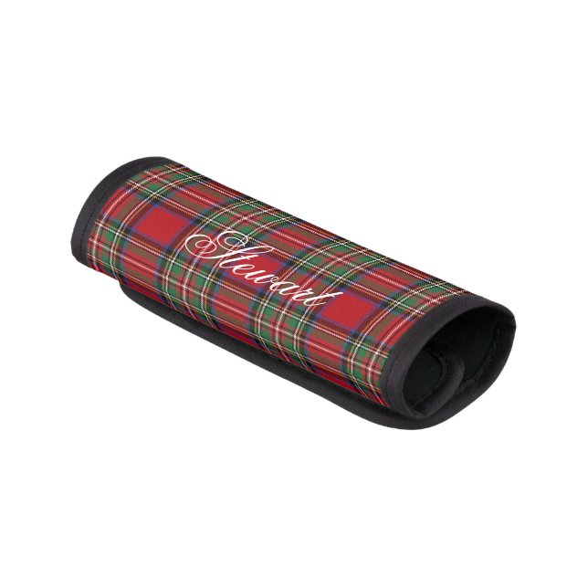 Plaid Stewart Red Green Rustic Custom Tartan Luggage Handle Wrap (Angled)