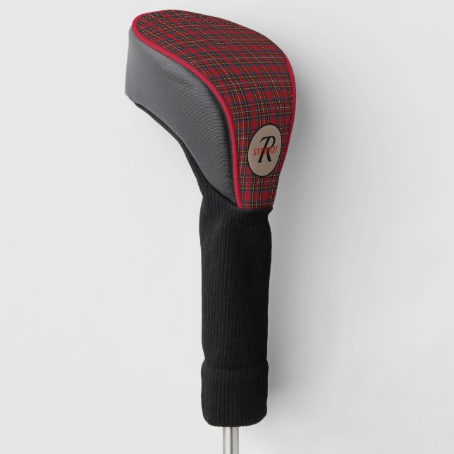 Plaid Stewart Red Tartan Men's Monogram Gift Golf Head Cover (Angled)