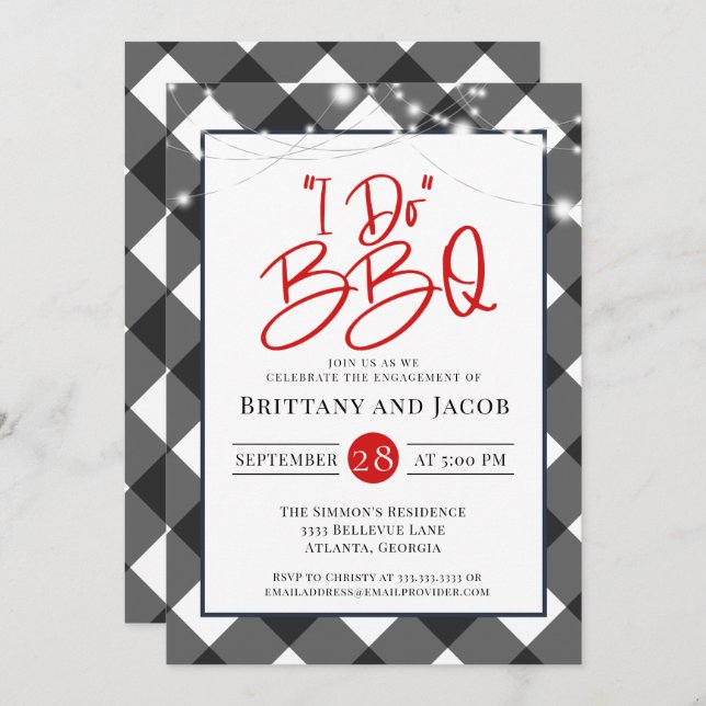 Plaid String Lights I Do BBQ Engagement  Invitation (Front/Back)