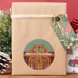 Plaid & Stripes Snowflake Sticker Red Green Tan