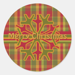 Plaid & Stripes Snowflake Sticker  Red Green Tan