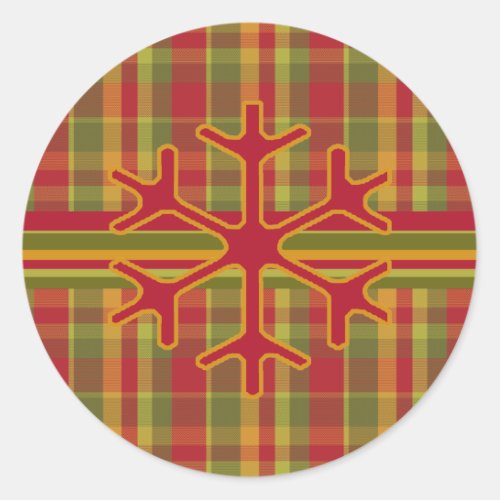 Plaid  Stripes Snowflake Sticker  Red Green Tan