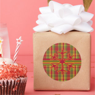 Plaid & Stripes Snowflake Sticker  Red Green Tan