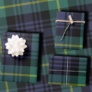 Plaid Stylish Navy Christmas Wrapping Paper Sheets