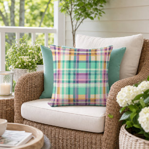 Plaid Summer Green Purple Outdoor Pillow