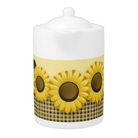 Plaid Sunflower Medium Teapot
