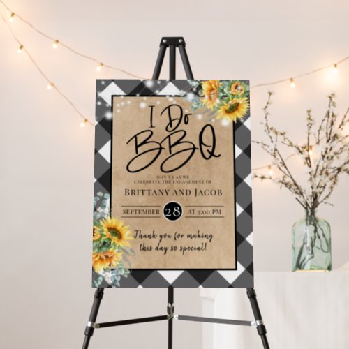 Plaid Sunflower Rustic I Do BBQ Wedding Welcome Foam Board