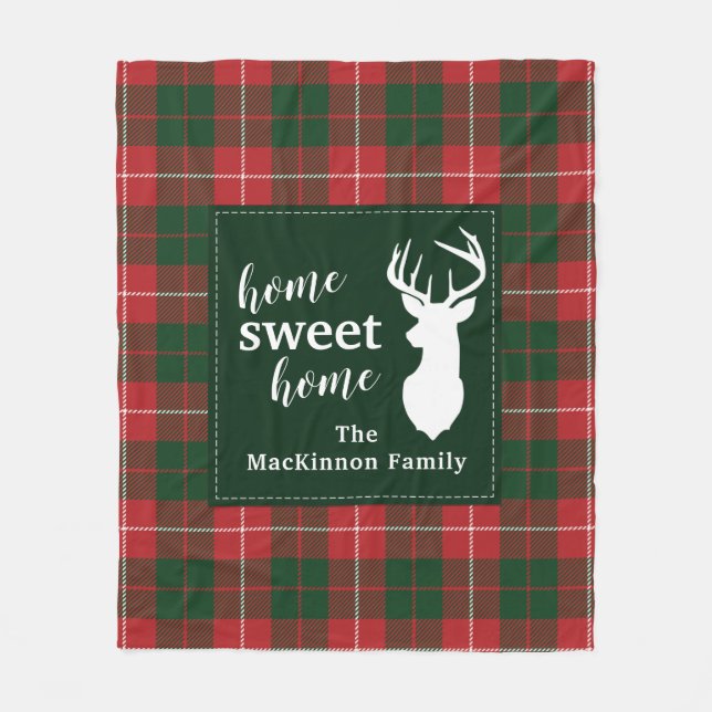 Plaid Sweet Home Deer Personalized Tartan Fleece Blanket (Front)