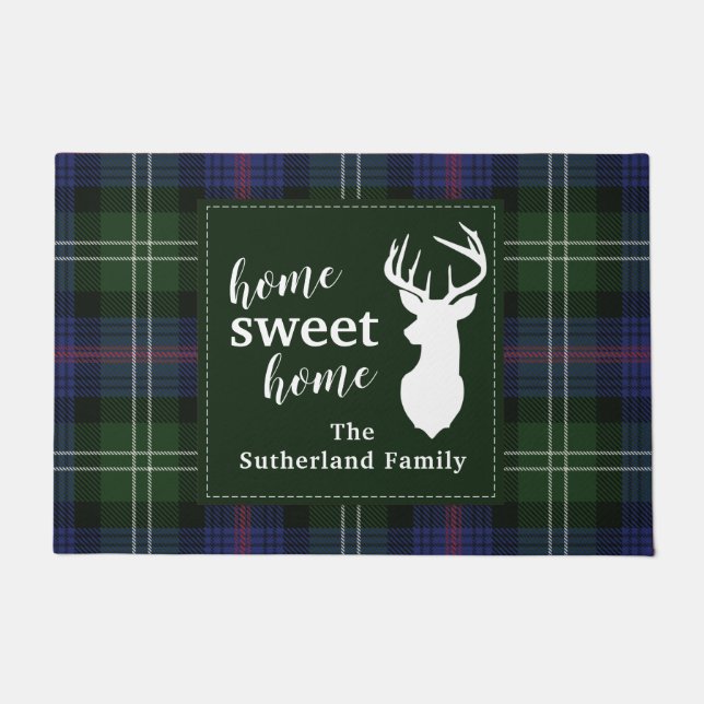 Plaid Sweet Home Sutherland Tartan Personalized Doormat (Front)