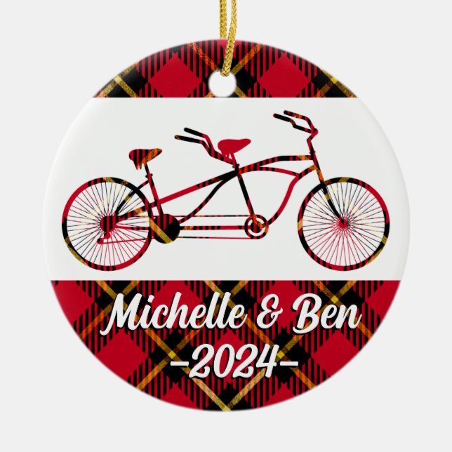 Plaid Tandem Bicycle - Couples Bike Ornament (Front)