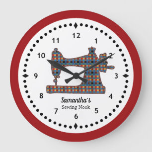 Plaid Tapestry Sewing Machine Large Clock