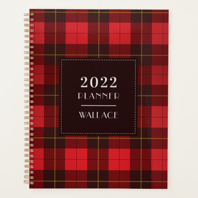 Plaid Tartan 2022 Clan Wallace Red Checkered Planner (Front)