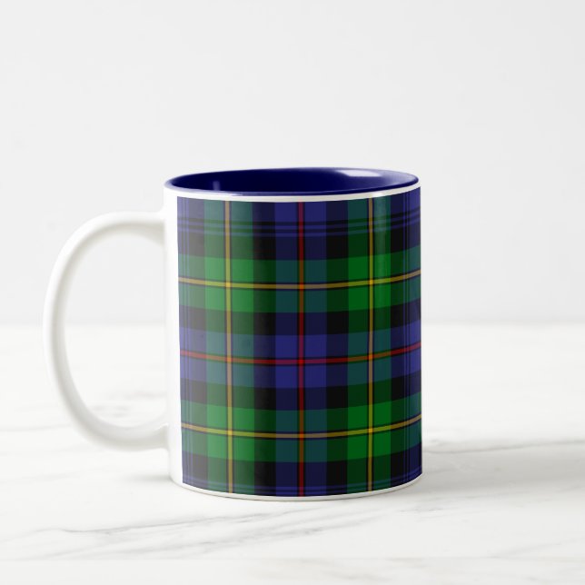 Plaid Tartan Blue and Green Two-Tone Coffee Mug (Left)